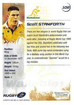 2003 Kryptyx The Defenders Australian Rugby Union #102 Scott Staniforth Back